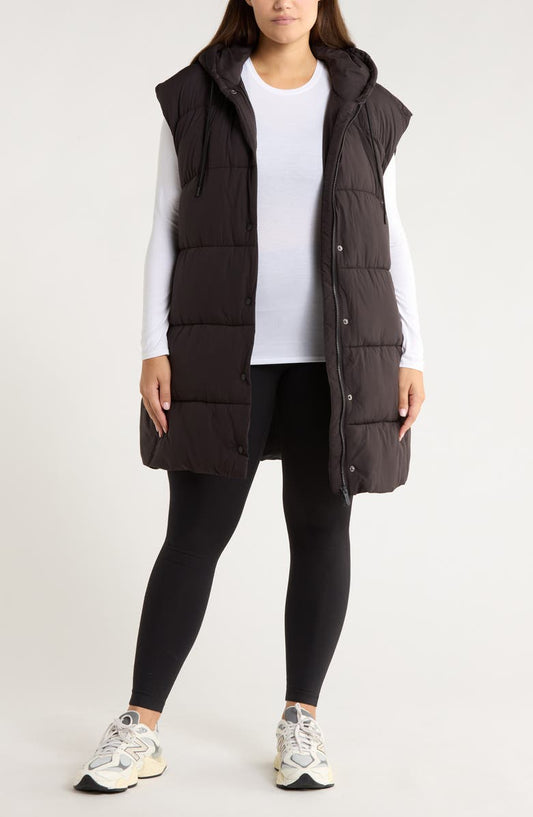 Longline Hooded Puffer Vest (Plus)