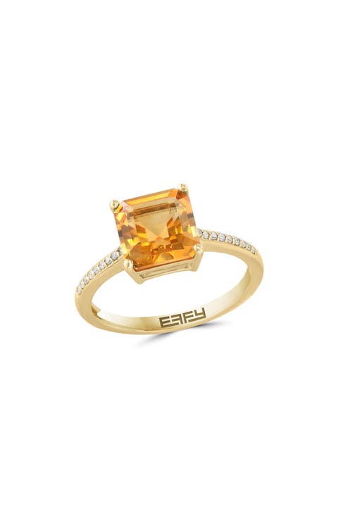 14K Gold Diamond & Citrine Ring