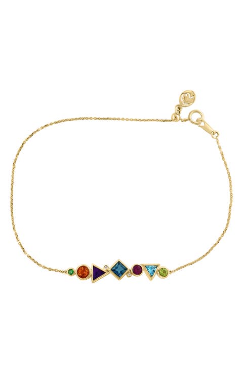 14K Yellow Gold Diamond & Semiprecious Stone Bracelet - 0.01ct.