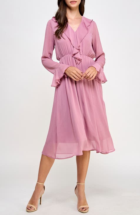 Vestido midi de manga larga con volantes