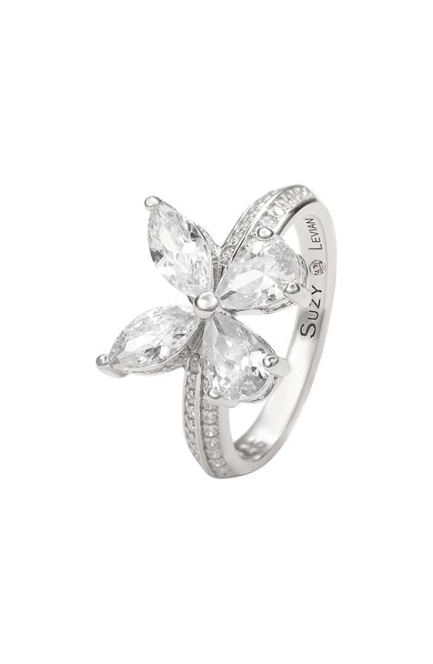 Anillo Mariposa Blanca Plata de Ley y CZ