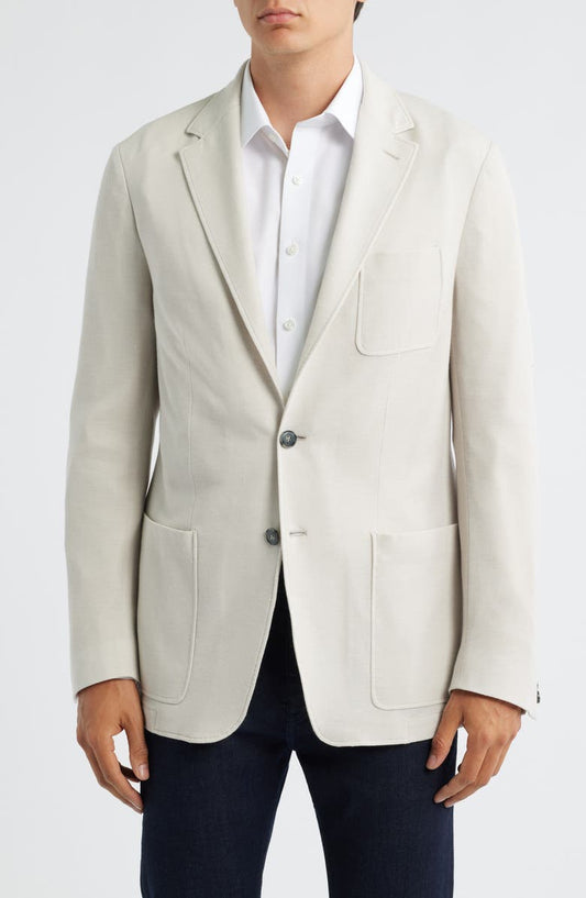 Trim Fit Tan Knit Cotton Blend Sport Coat