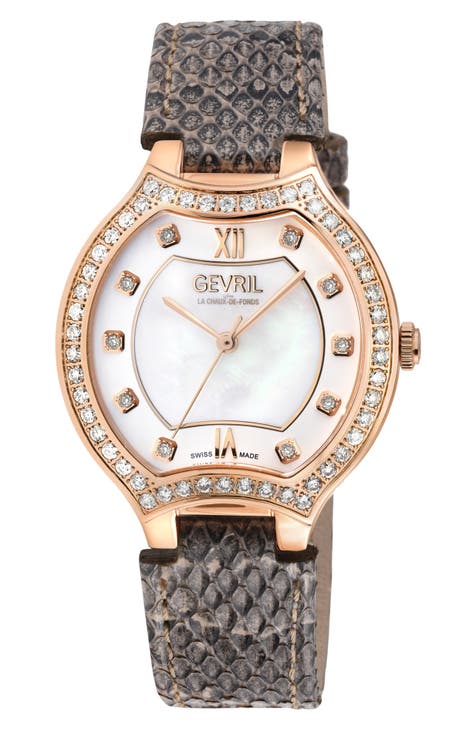 Reloj Lugano Diamond con correa de piel de cocodrilo, 35 mm