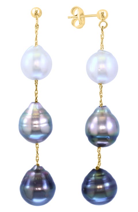 14K Yellow Gold Tahitian & Southsea Pearl Drop Earrings