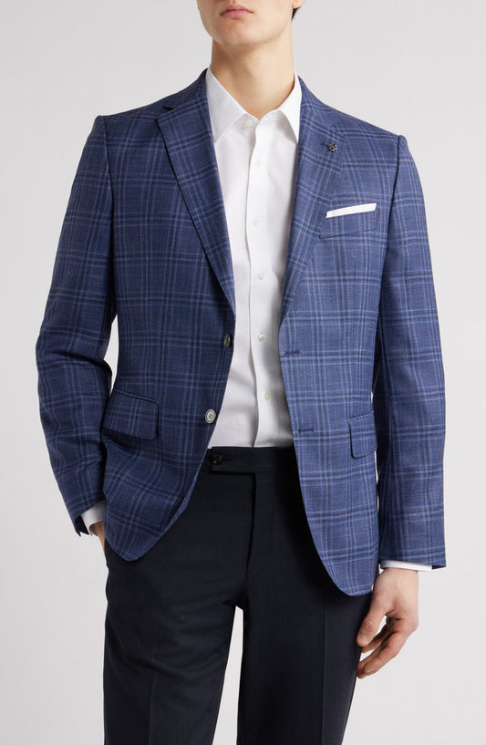 Hutson Slim Fit Blue Check Wool & Silk Blend Sport Coat
