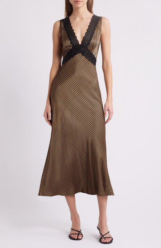 Simona Check Lace Trim Sleeveless Maxi Dress