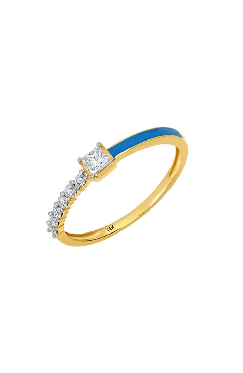 Anillo de Diamantes y Esmalte Azul Oscuro - 0,3ct. (Exclusivo Nordstrom)