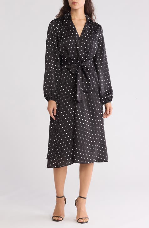 Vestido camisero de manga larga de satén martillado