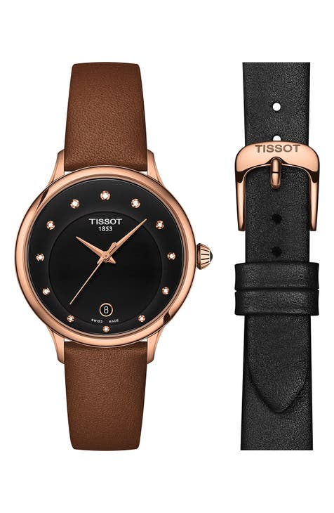 Reloj Odaci-T con correa de piel y diamantes, 33 mm