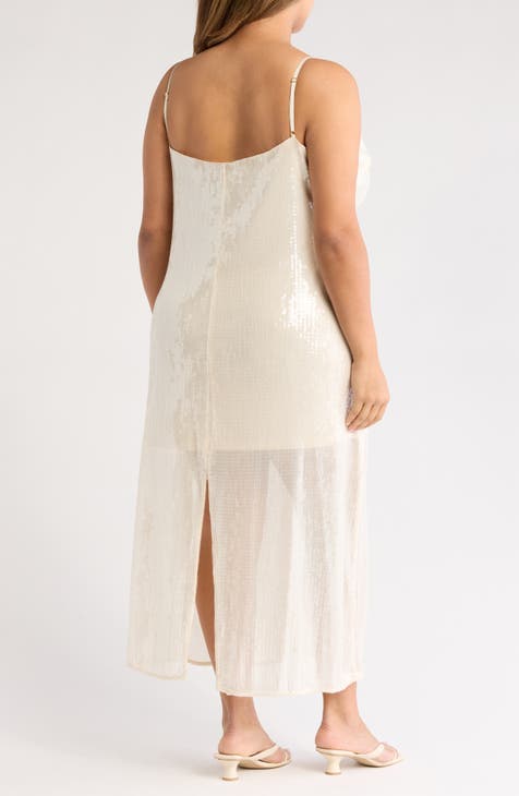 Vestido largo recto con lentejuelas (Plus)