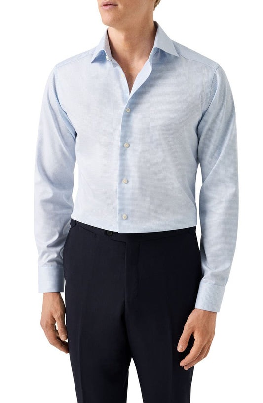 Slim Fit Microcheck Cotton Dress Shirt