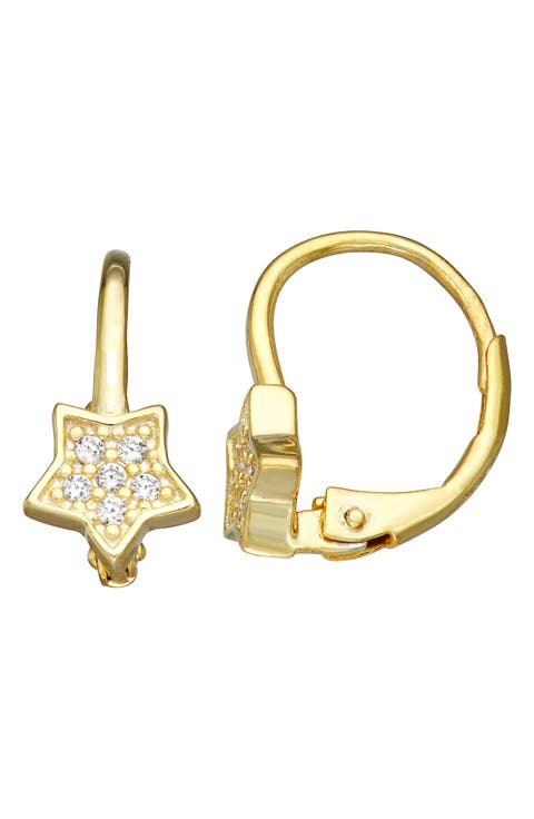 Kids' 14K Gold Plated Sterling Silver Cubic Zirconia Star Lever Back Earrings