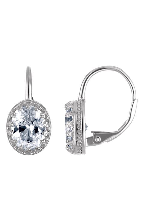 Sterling Silver Oval Gemstone Drop Earrings