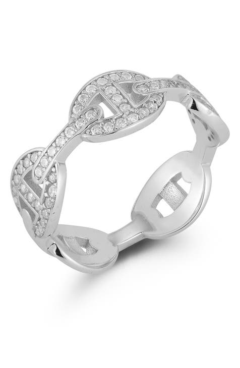 Anillo de eslabones CZ de plata de ley