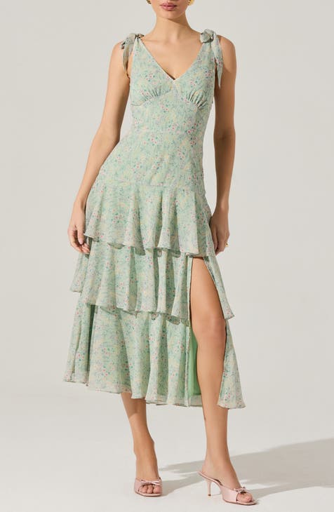 Vestido con hombros escalonados y lazo