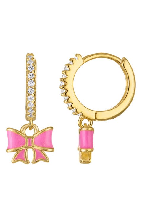 Kid's Bow Charm Huggie Hoop Earrings