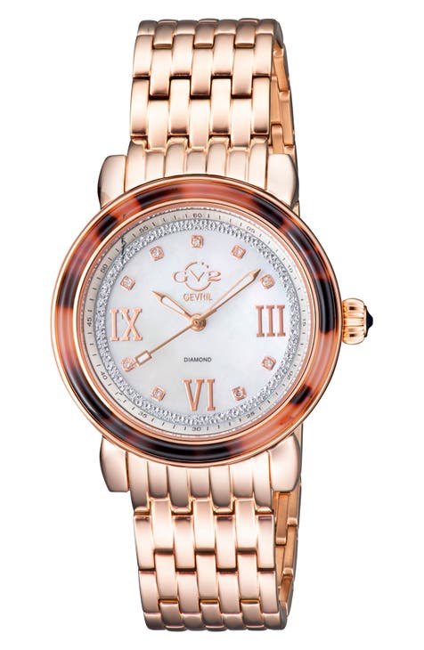 Gevril Marsala Reloj Pulsera Nácar y Esfera Diamante, 36mm