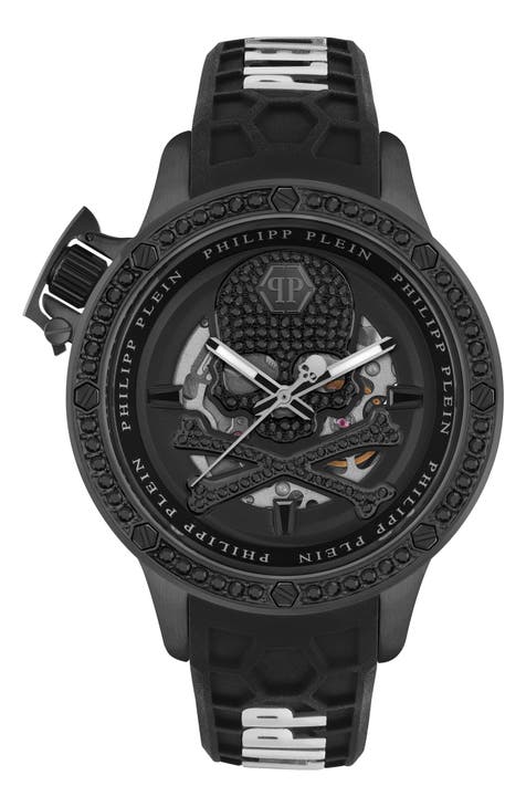 Reloj automático Rich Skeleton con correa de silicona, 46 mm