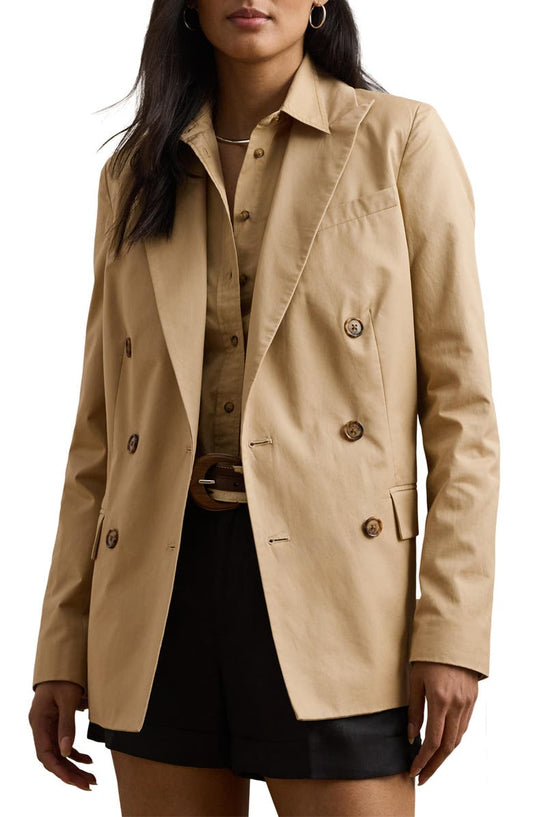 Double Breasted Cotton Twill Blazer
