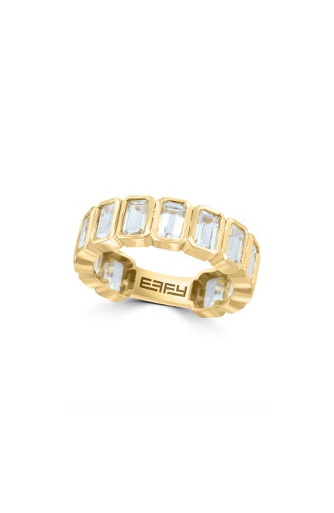 Anillo de oro amarillo de 14 quilates con topacio blanco baguette