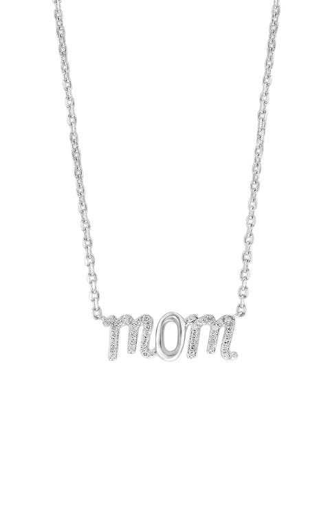 Sterling Silver Pavé Diamond Mom Pendant Necklace - 0.10 ctw.