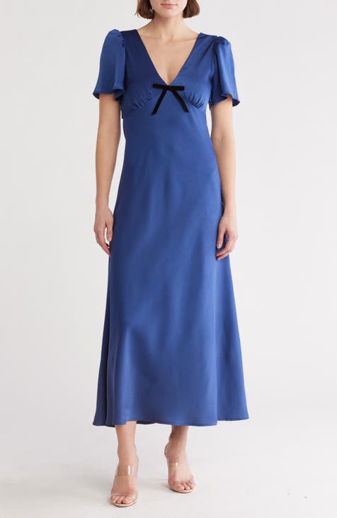 Vestido midi de satén con lazo