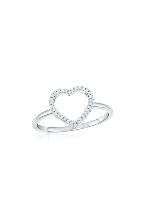 Anillo de Diamantes Corazón Abierto de Plata de Ley - 0,1ct.
