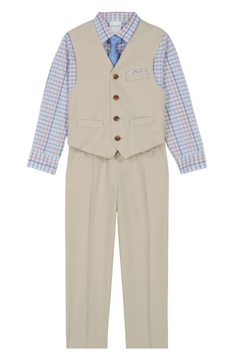 Conjunto de camisa, chaleco, corbata y pantalones de popelina jaspeada para niños (niño pequeño)
