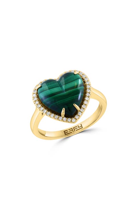 Diamond & Malachite Heart Ring