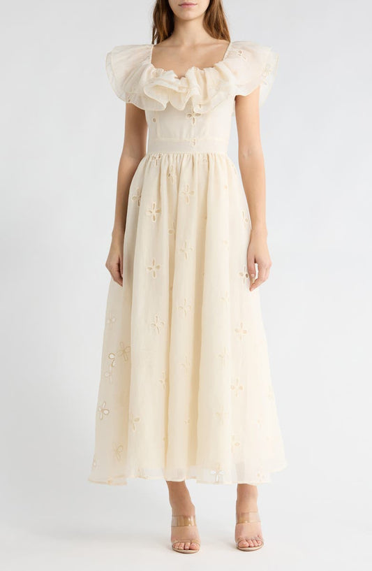 Miley Ruffle Cap Sleeve Maxi Dress