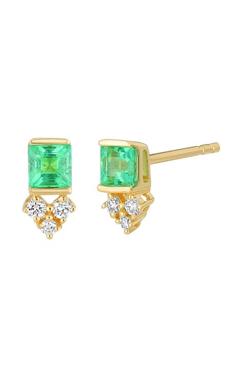 El Mar Diamond & Emerald Stud Earrings