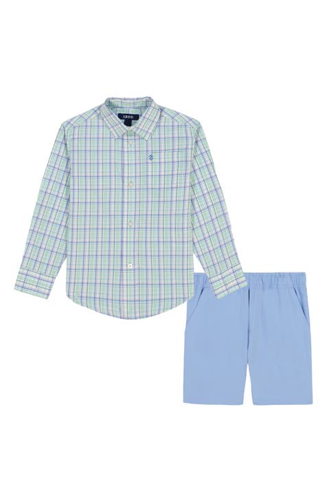 Camisa y pantalones cortos a cuadros con botones para niños (niño pequeño)