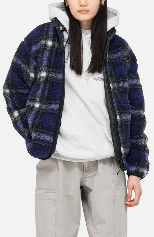 Shadow Plaid Faux Shearling Jacket