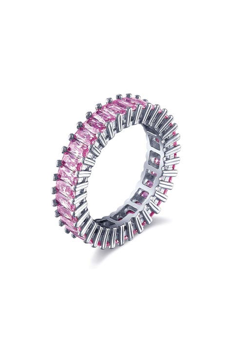 Anillo de eternidad de plata de ley con circonita rosa