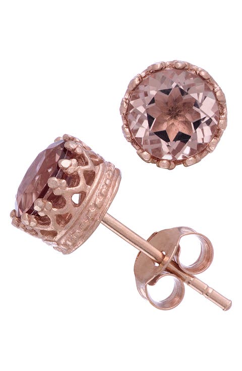 14K Rose Gold Plate Sterling Silver Crown Frame Stone Stud Earrings