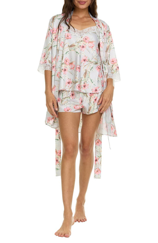 Sabrina Floral Print Satin Short Pajamas & Robe Set