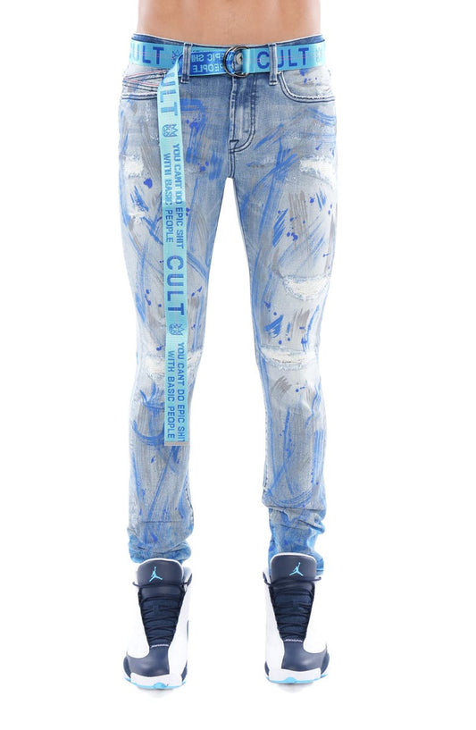 Punk Belted Distressed Super Skinny Jeans (Scratch)