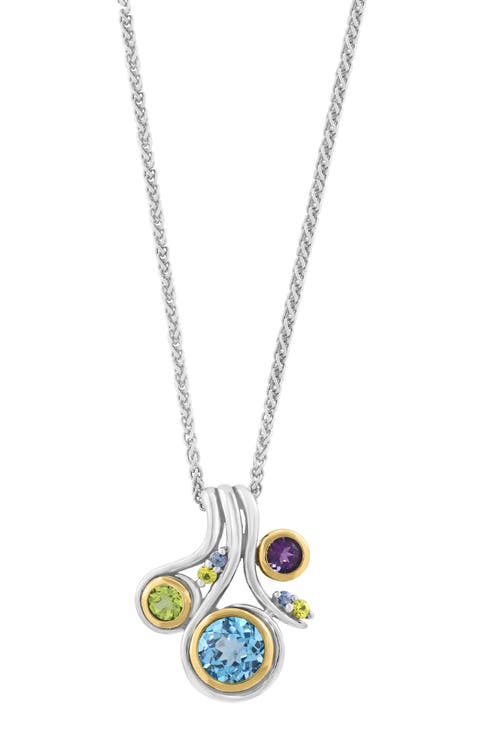 Bezel Set Gemstone Cluster Pendant Necklace