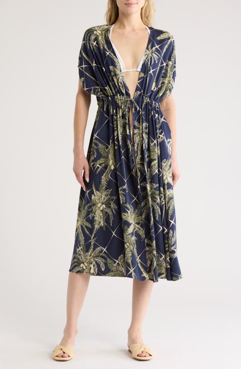 Vestido tipo pareo floral de manga corta