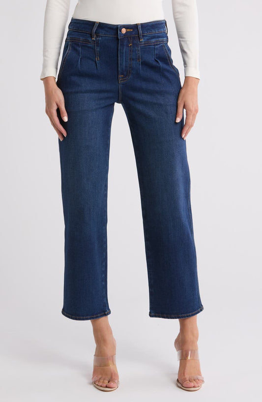 Pleated Straight Leg Denim Trouser