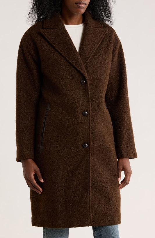 Notch Lapel Faux Leather Trim Western Coat