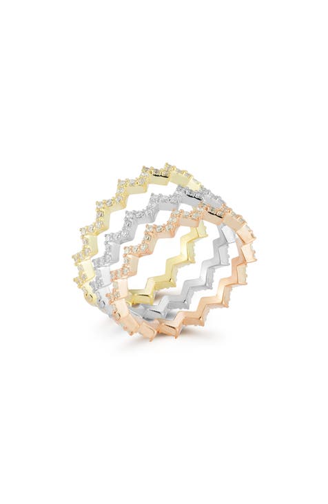 Juego de 3 anillos apilables con pavé de circonitas de metal mixto