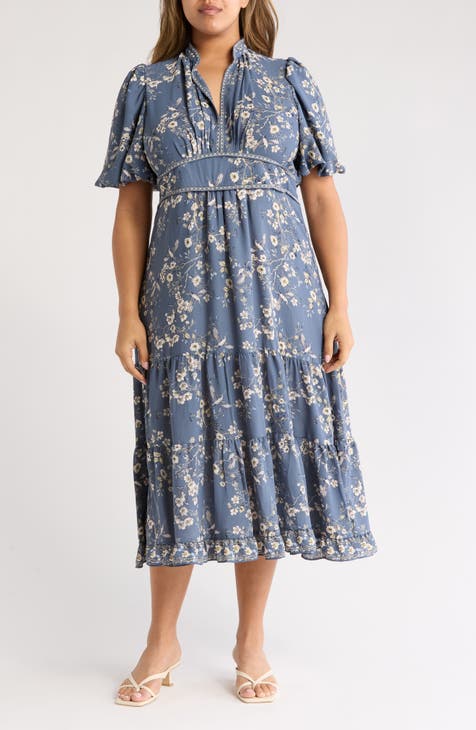 Vestido de crepé escalonado con cuello en V y manga corta (Plus)