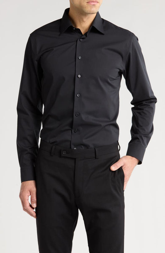Trim Fit Solid Cotton Blend Dress Shirt (Regular & Big)
