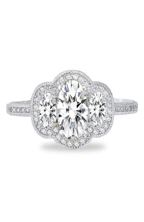 Anillo de Diamantes Simulados de Plata de Ley con Enlace de Platino