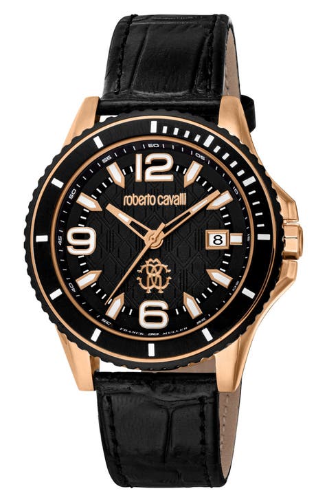 Reloj con correa de piel de cocodrilo, 42 mm