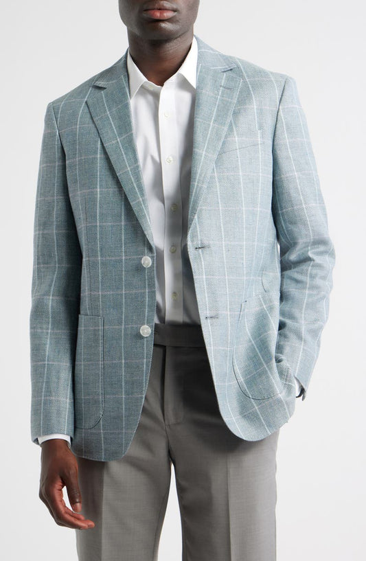 Windowpane Check Linen & Wool Sport Coat (Regular & Big)