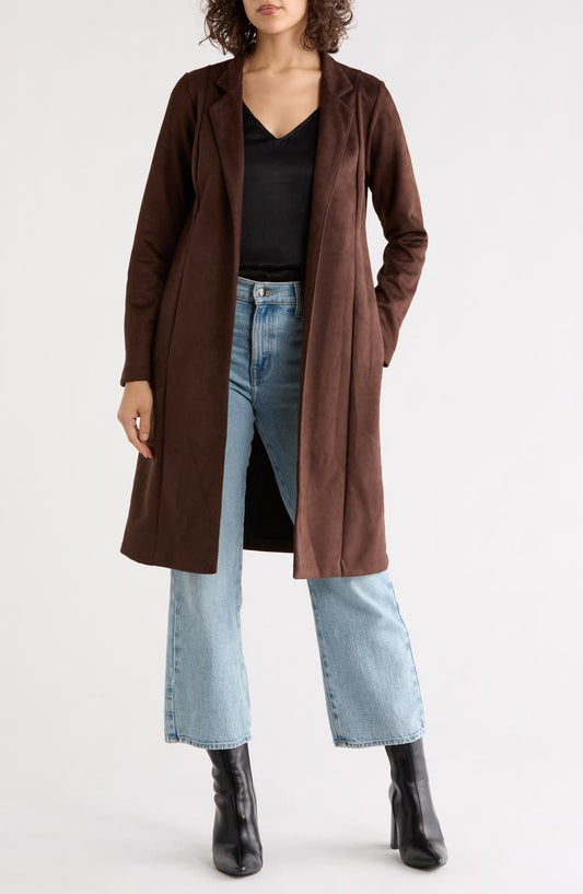 Faux Suede Longline Coat