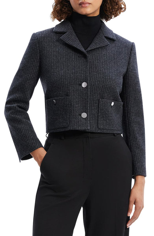 Check Recycled Wool Blend Crop Jacket