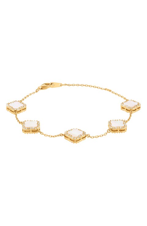 Crystal & Mother-of-Pearl Clover Chain Bracelet